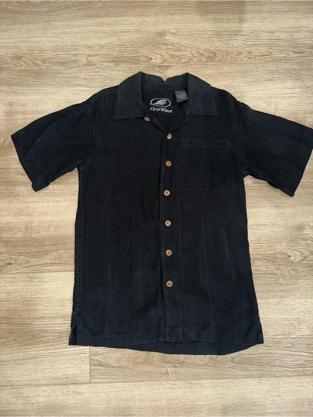 First Wave Black Short Sleeve Button-Front Camp Shirt
